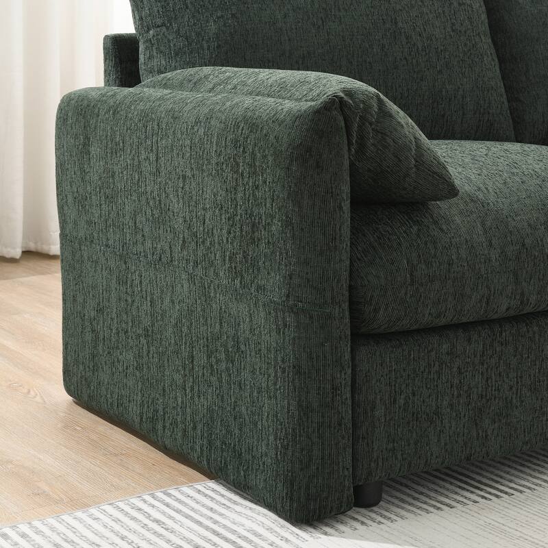 L-Shaped Chenille Sectional Sofa with Storage Ottoman, Lounge Sofa with Adjustable Phone Holder, Side Pockets & USB Charger Port