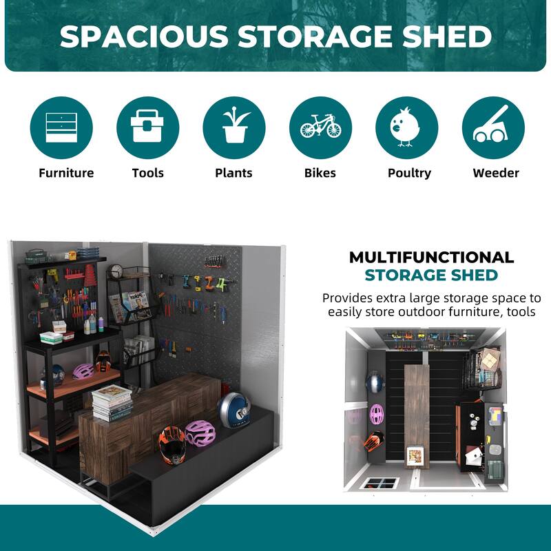 6x6 FT Storage Shed, Waterproof Resin Outdoor Storage Shed with Floor & Window & Lockable Doors and Vents, Tool Shed