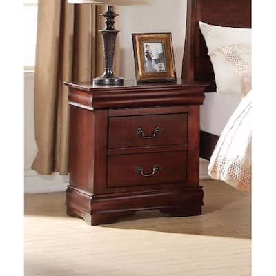 Traditional 2 Drawer Locker Cherry Bedside Table, MDF Solid Wood Antique Crown Shape Brass Metal Handle