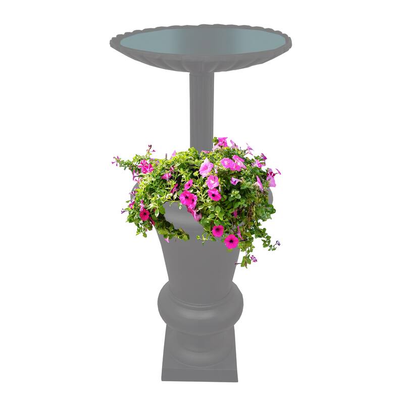 Ornate Round Cast Aluminum Metal 40-in Bird Bath and Planter Vase Combo - Grey