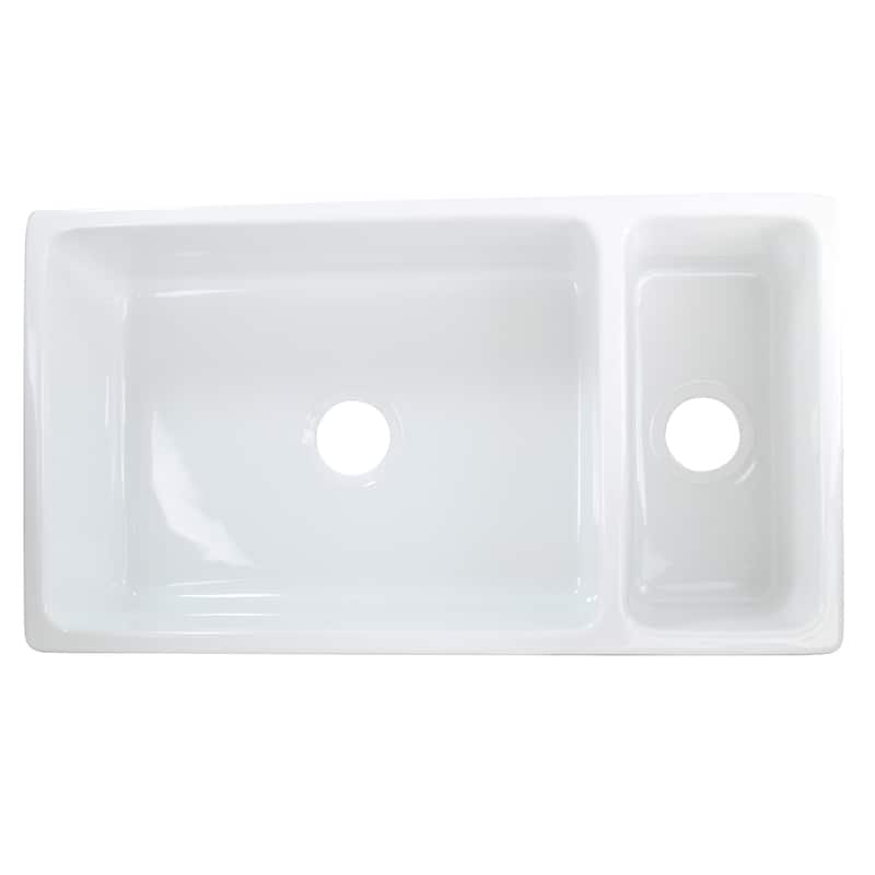 Highpoint Collection Fireclay Reversible Double Bowl Farmsink - 35.5 x 19.75 x 9.75