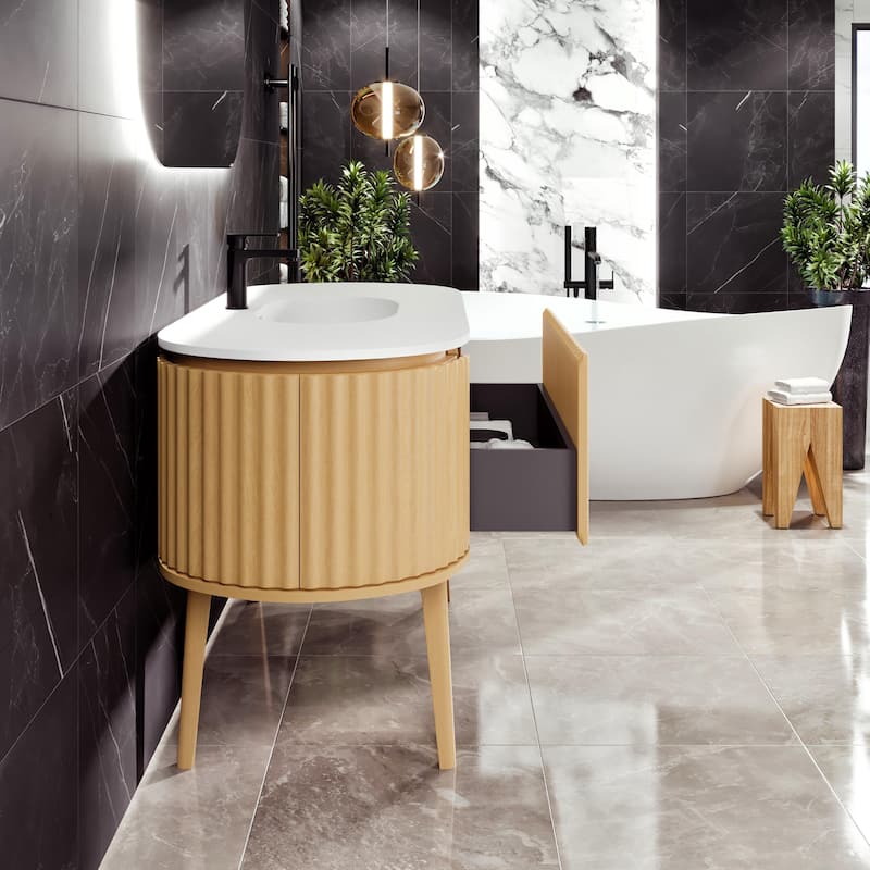 Haven 55"W Oak Freestanding Bath vanity with Integrated Sink