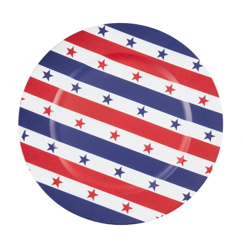 Patriotic Pattern Decorative Charger Plates (Set of 4) - Star & Stripe Round Table Chargers for Dining & Entertaining, 13"