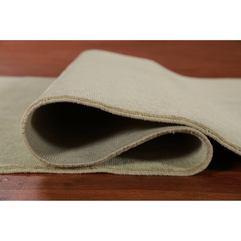 Hand Knotted Oriental 100% Wool Carpet Modern Solid Green Gabbeh Runner Rug - 9' 10'' X 3' 2''