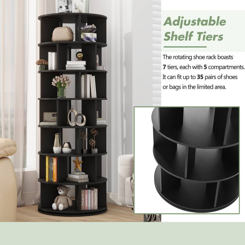 Roomfitters 7-Tier Rotating Shoe Rack Tower, 360° Revolving Shoe Organizer with 35 Compartments for Living Room