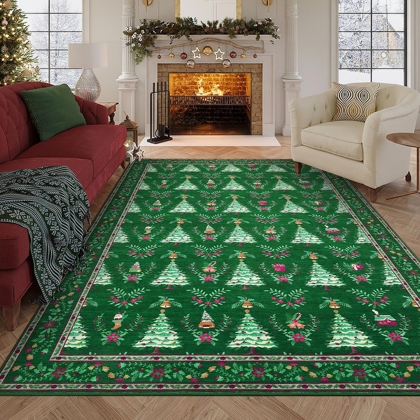 Christmas Area Rug Non-Slip Xmas Carpet, Winter Holiday Accent Rug