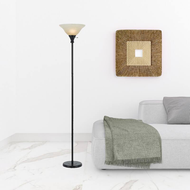 HomeRoots 71" Bronze Torchiere Floor Lamp With Beige Frosted Glass Dome Shade - 13.25