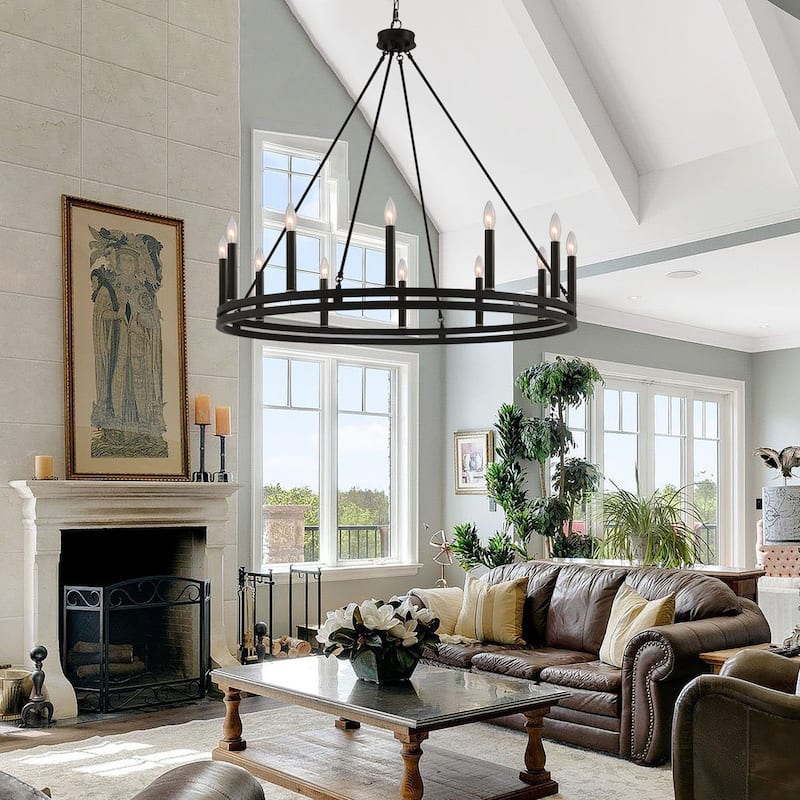 Acroma 12-light 40In Farmhouse Updated Wagon Wheel Chandelier Candle Lighting