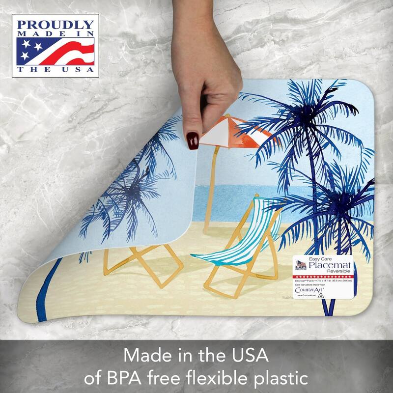 Laguna Palms 4 Pack Reversible Easy Care Flexible Plastic Placemats Made in The USA BPA Free Easily Wipes Clean