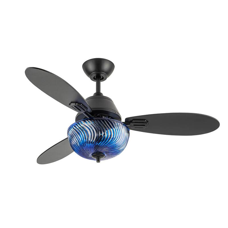 Coco River of Goods 3-blade 42-inch Glam Indoor Ceiling Fan with Amber Hand-Cut Glass Shade and Remote Control