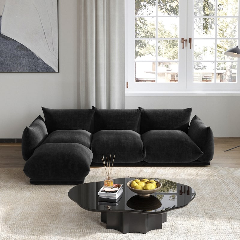103 L-Shaped Sectional Sofa, Minimalist Chenille Modular 4-Seat Couch Sectionals with Reversible Chaise Ottoman - Black
