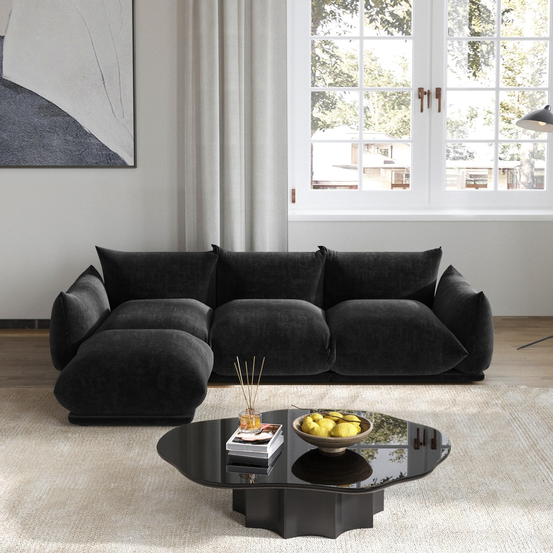 103 L-Shaped Sectional Sofa, Minimalist Chenille Modular 4-Seat Couch Sectionals with Reversible Chaise Ottoman