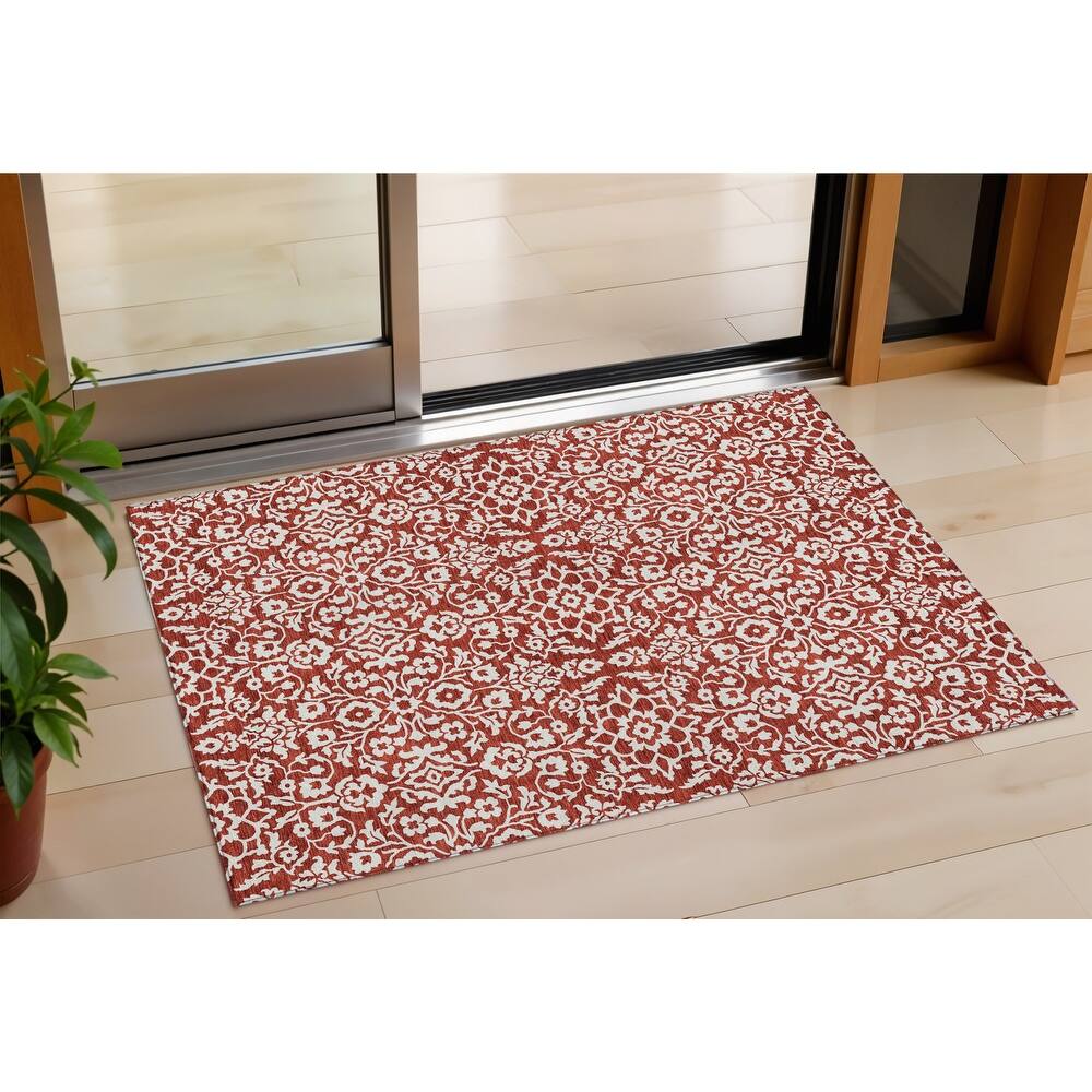 HomeRoots Damask Traditional Rectangle Outdoor Rug