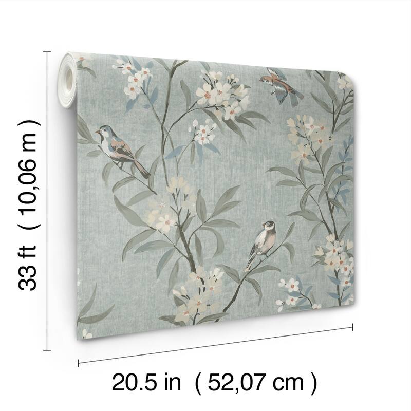 Chesapeake Tea Olive Blue Finch Frolic Wallpaper
