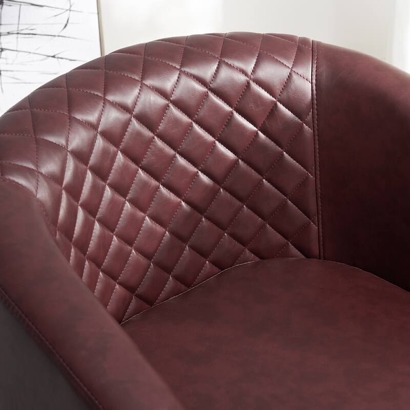 KINWELL 29" Wide Tufted PU Leather Swivel Barrel Chair (Set of 2)