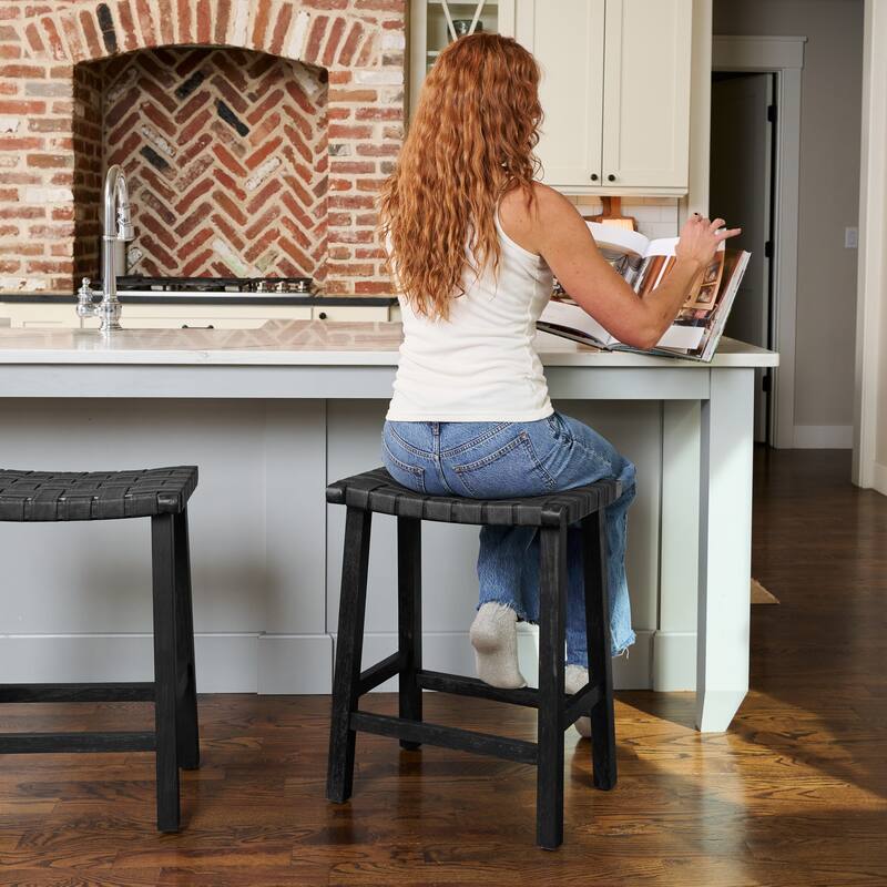 Maven Lane Noah Backless Kitchen Dining Stool with Vegan Leather