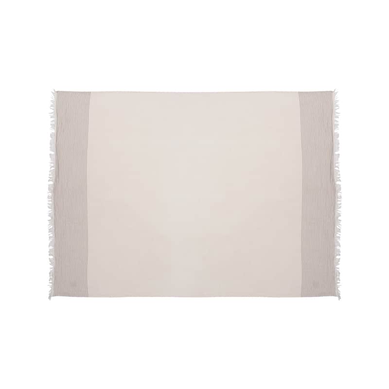 HomeRoots 47" X 60" Beige and Ivory Cotton Woven Striped Throw Blanket with Fringe