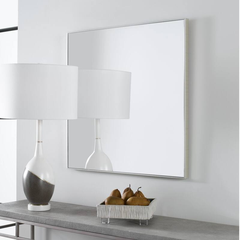 Uttermost Alexo 28" Square Flat Framed Accent Mirror - Brushed Silver
