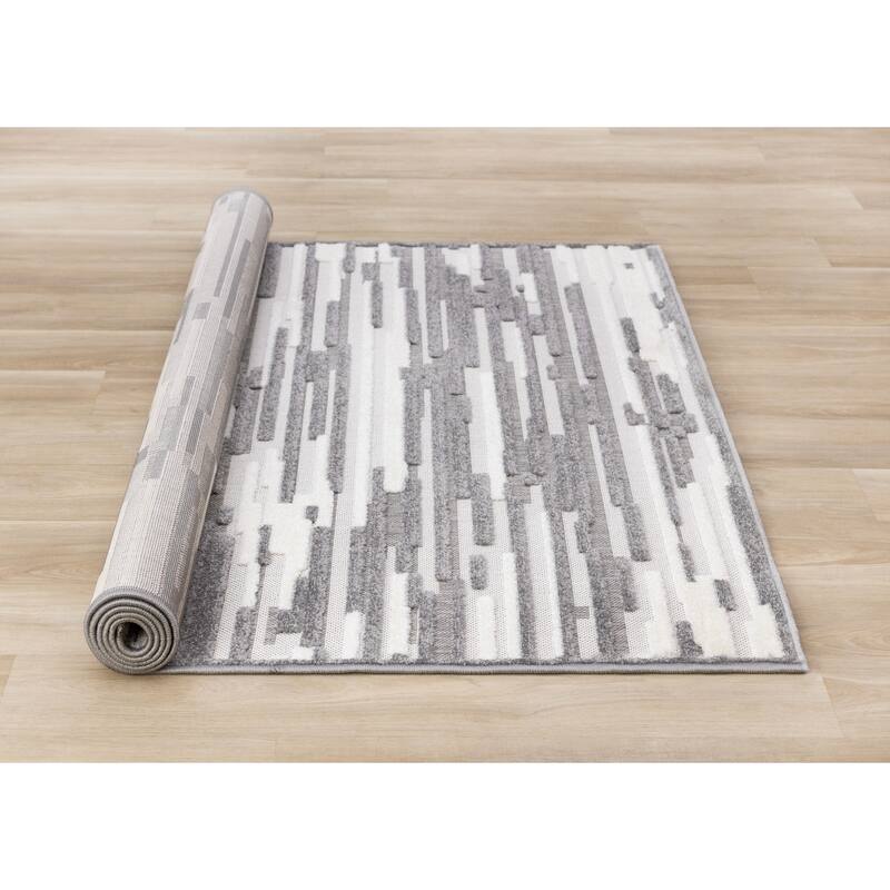 Oslo Collection - White Grey Abstract Area Rug