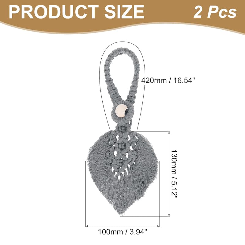 Tassel Curtain Tiebacks, Bohemian Leaf Curtain Holdbacks - Gray - 2 Pack