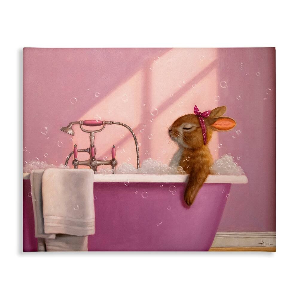 Stupell Bunny in Pink Relaxing Bath Canvas Wall Art Design By Lucia Heffernan