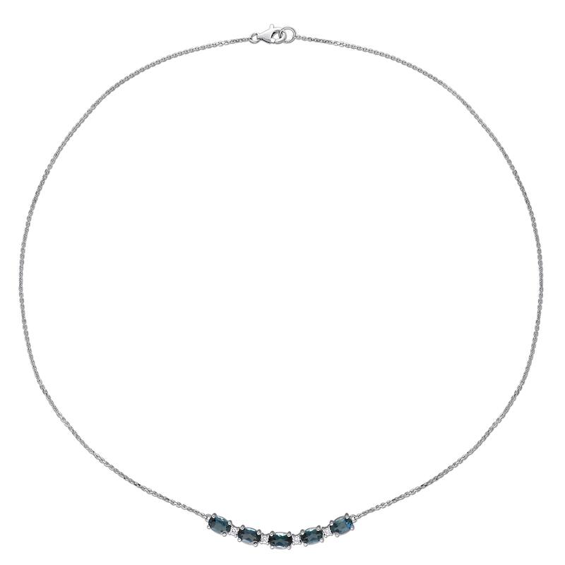 Miadora 14k White Gold London-Blue Topaz and 1/6ct TDW Diamond 5-Stone Bar Necklace