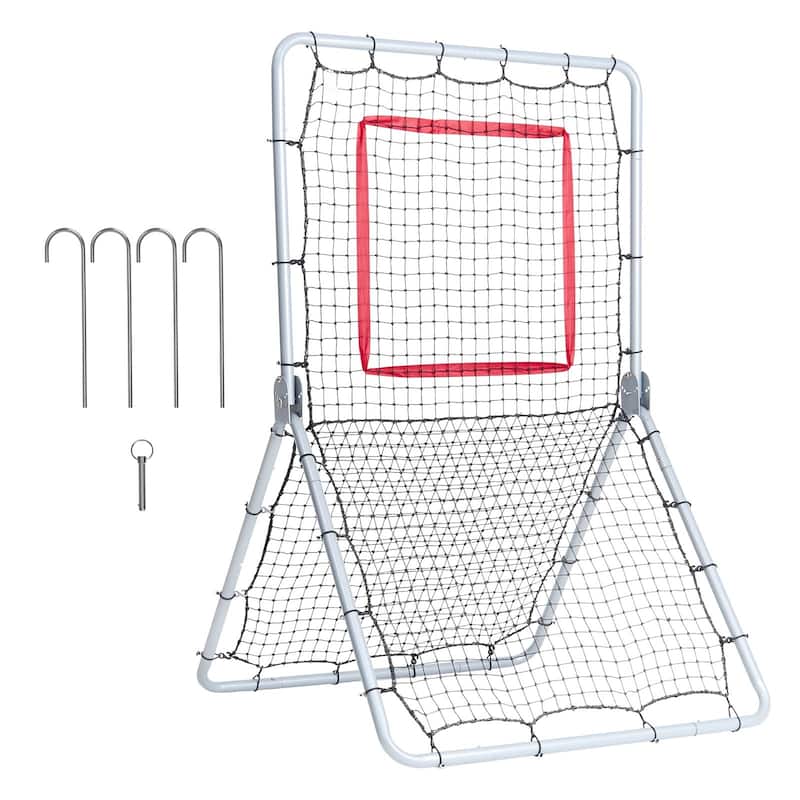 3.5 x 6 Feet Black Baseball and Softball Rebounder Netting with White Steel Frame and 5 Adjustable Angles