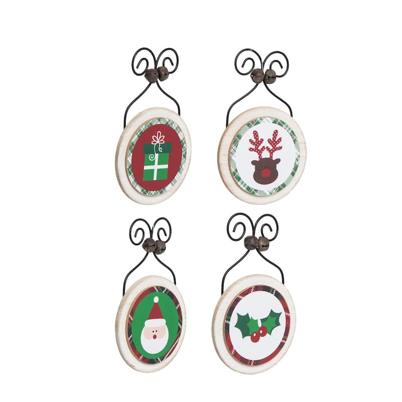Transpac MDF Plaid Jingle Ornament Set of 4 Christmas Home Decorations - Multicolor