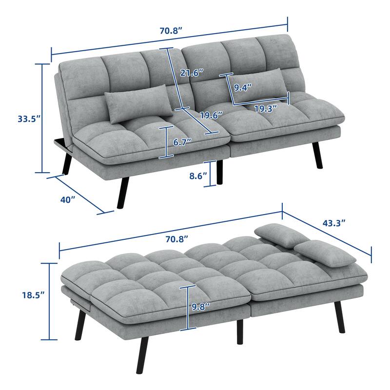 Moasis 70.8" Futon Sofa Bed Convertible Upholstered Couch Sleeper with Reclining Sleeper Split Tufted Back