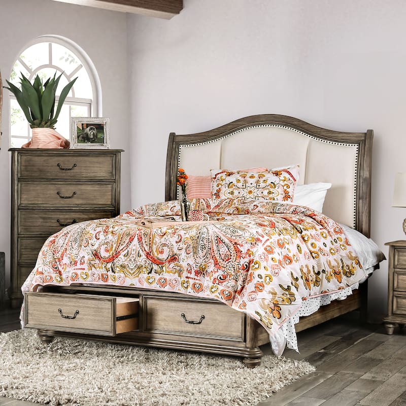 Minka IV Rustic Grey Solid Wood Nailhead 2-Drawer Platform Bed by Furniture of America