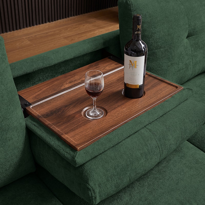 109" Modern 4 Seaters Towelling Sectional Sofa with Hidden Coffee Table Adjustable Headrest and Large Storage Space