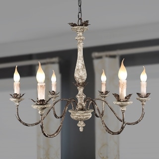 Oaks Aura French Traditional Elegant Iron and Wood Chandelier, 6-Light Rustic Bronze Pendant Lighting with Adjustable Chain