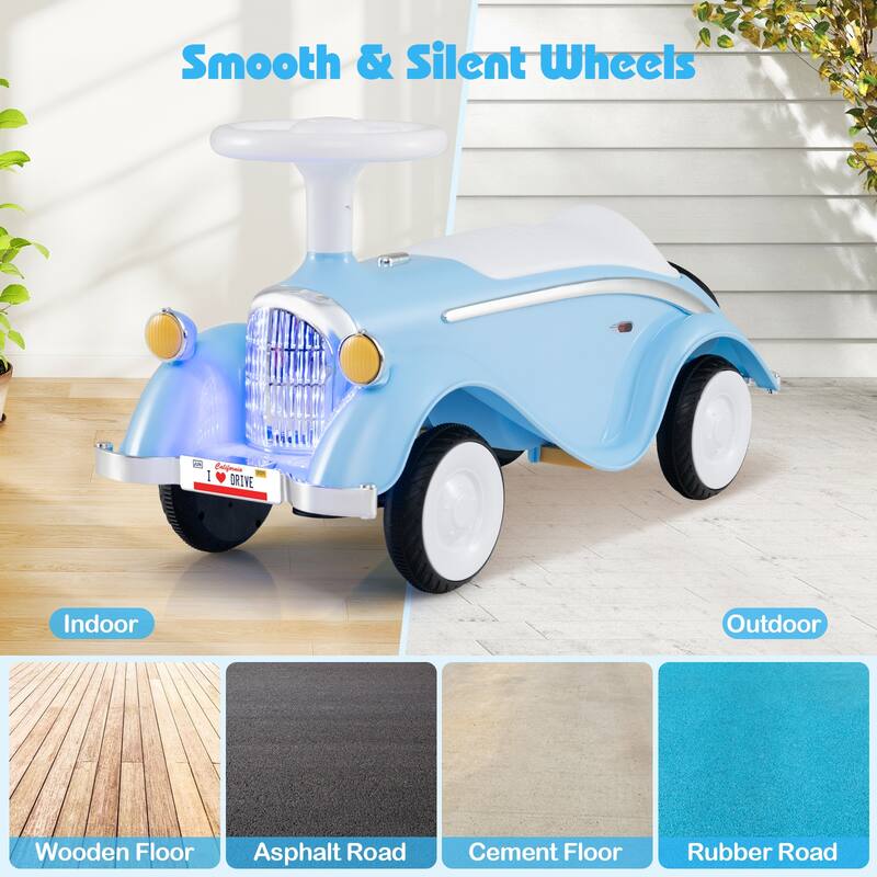 Gymax Kids Ride on Push Car w/ Steering Wheel Horn & Light Under Seat