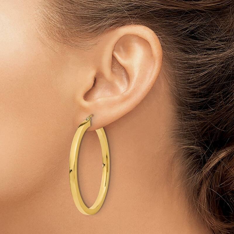 Curata 10k Yellow Gold 3mm Solid Squared Tube Hoop Earrings - 20mm - 45mm