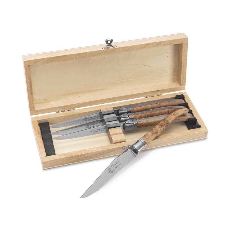 Au Nain Laguiole Set of 4 Steak Knives with Juniper Wood Handles