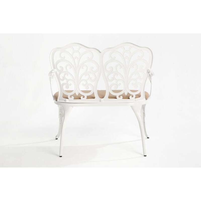 Patio Garden Bench Metal Park Bench Cast Aluminum Outdoor Furniture With Floral Rose For Patio (Excluding the table)