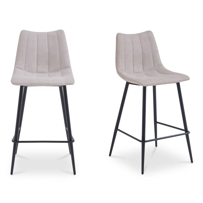 NADAAL STUDIOS Florian Counter Stool, Curved Back with Vertical Stitching and Steel Tapered Legs, Beige - Beige - Bar Height