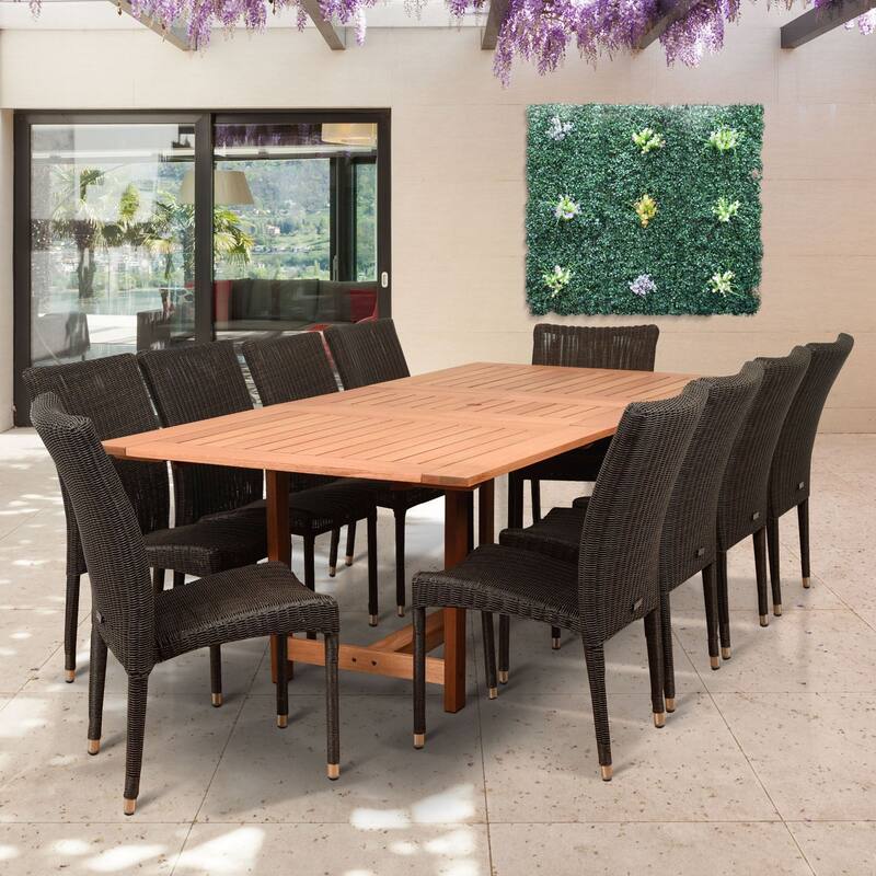 11-Piece Brown and Gray Catania Eucalyptus Extendable Rectangular Patio Dining Set 92.5"