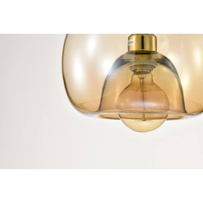 Mirka Brass Pendant Ceiling Lamp with Amber Impressed Glass Shade