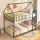 preview thumbnail 1 of 8, Gymax Twin Over Twin Bunk Bed w/ Fence & Ladder Solid Wood Floor Bunk Grey - Twin