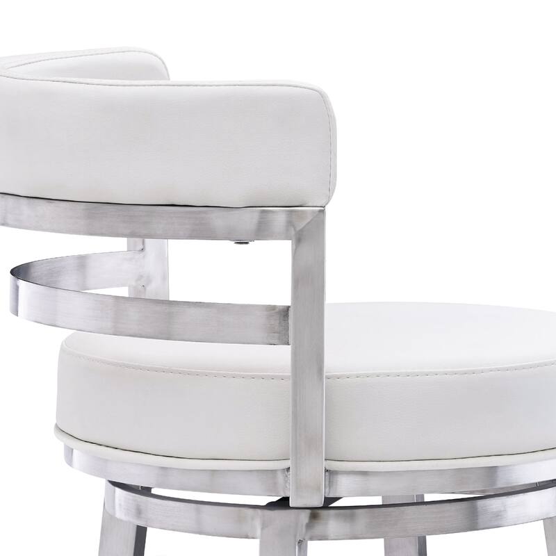 Faux Leather Swivel Counter Chair with Silver Iron Frame and Arms