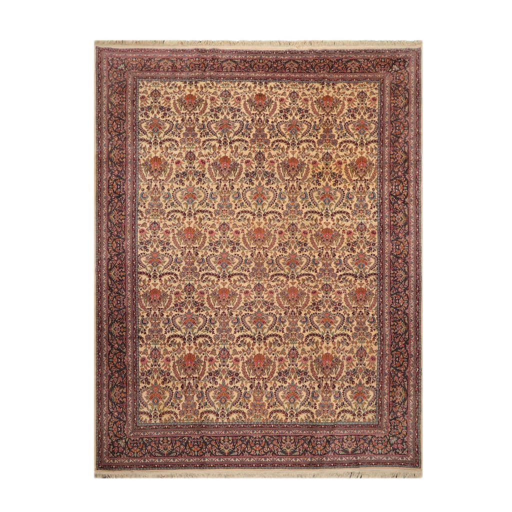 Hand Knotted Kerman Warm Beige 100% Wool Traditional Oriental Rug - 9' x 12'