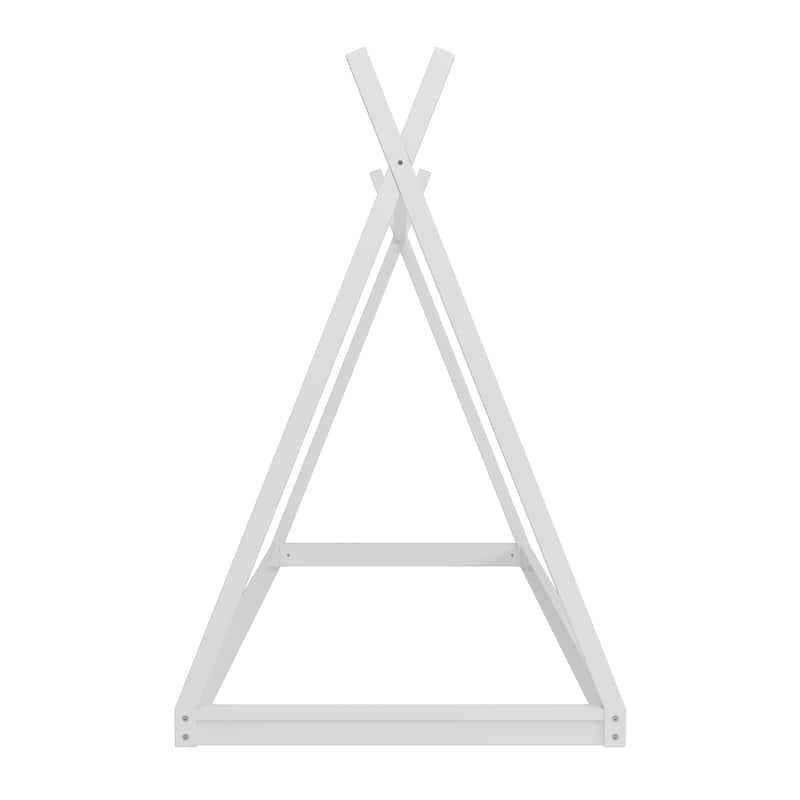 Wooden Twin House Bed Frame for Kids, Montessori-Inspired Low Platform Tent Bed with Sturdy Triangle Design
