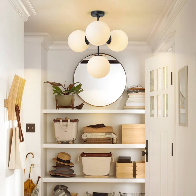 4-Light Modern Sputnik Frosted Glass Globe Bubble Pendant Light/ Semi-Flush Mount Light