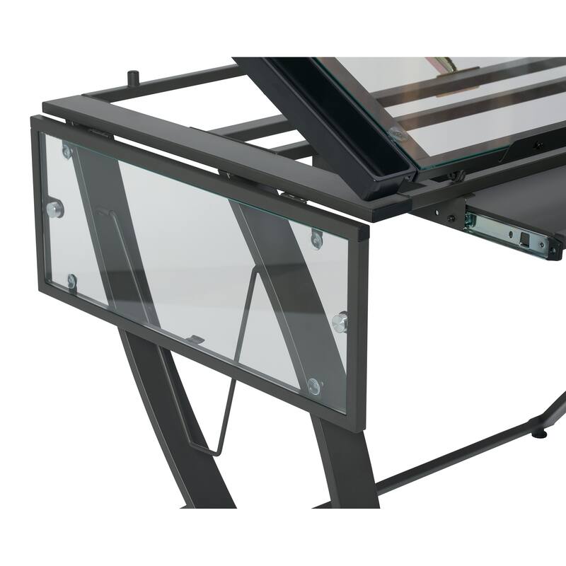 Studio Designs Futura Luxe Black Metal and Glass Crafting Table with Built-In Storage