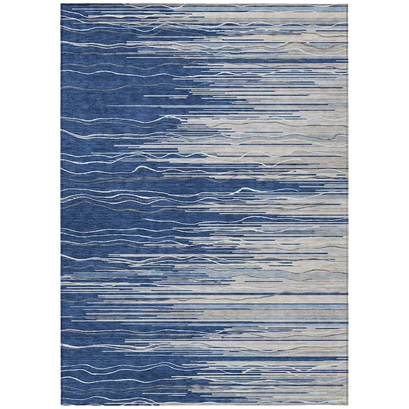 Machine Washable Indoor/ Outdoor Modern Stripe Chantille Rug