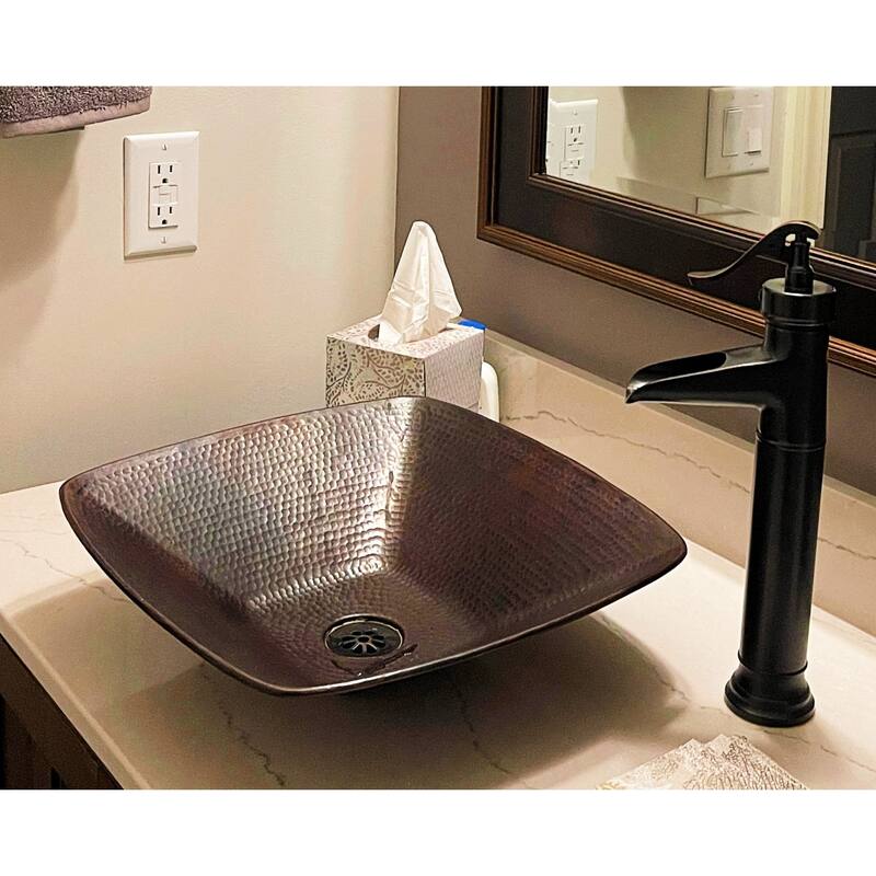 Square 15" Copper Vessel Bathroom Sink by SimplyCopper - 15" x 15" x 4"