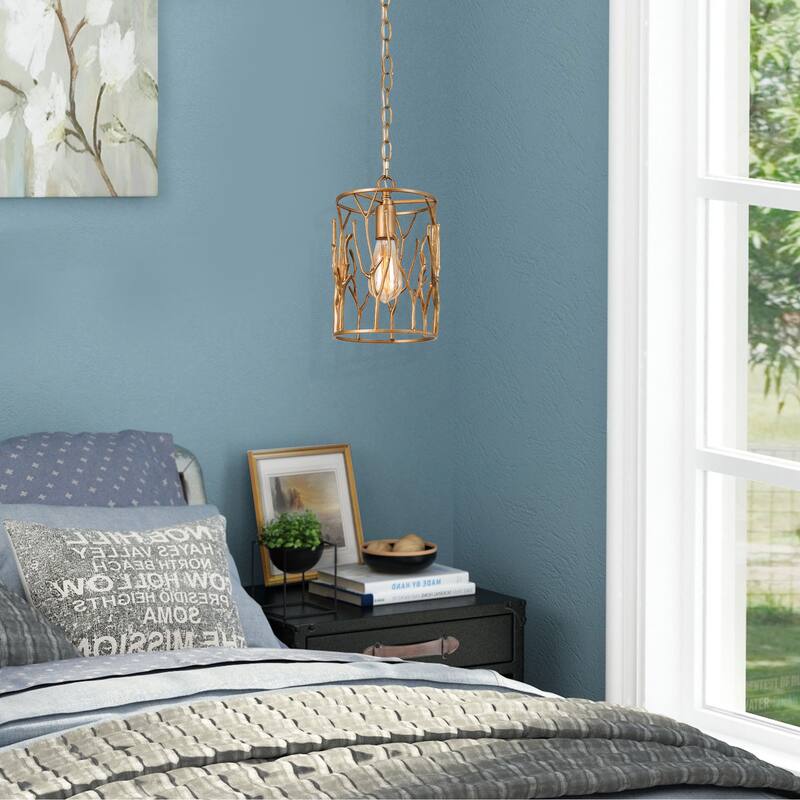 Modern Antique Cylinder 1-Light Brass Gold Pendant Light for Kitchen Island Dining Room