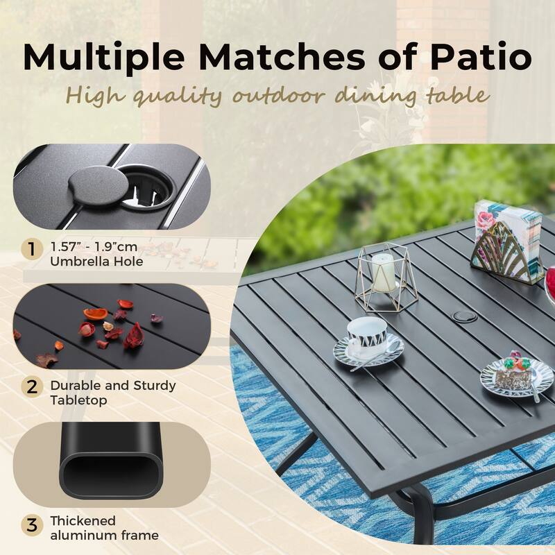 MAISON ARTS Outdoor 5 Pieces Dining Set Metal Table with Umbrella Hole & Stackable Patio Dining Chairs