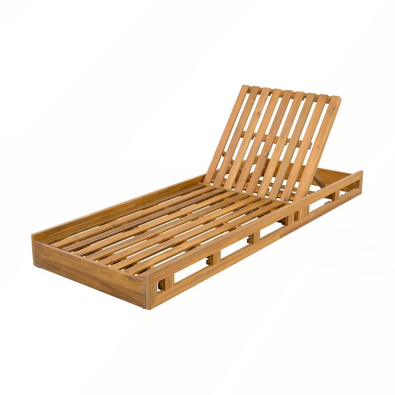 Acacia Wood Adjustable Reclining Chaise Lounge Outdoor Patio - Teak